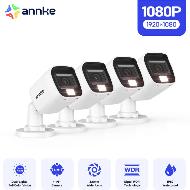 ANNKE 4-Camera 1080P HD Bullet Security Camera System, Smart Dual-Light, IP67 Weatherproof