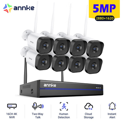 ANNKE 16CH NVR 8-Camera 5MP Wireless Security System, Motion Detection, Two-Way Audio, Alexa Compatible, Waterproof