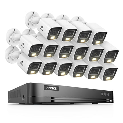 ANNKE 16CH DVR Security Camera System with 16× 4K Bullet Cameras, Human & Vehicle Detection, Smart Dual-Light Night Vision, Hybrid CCTV Surveillance