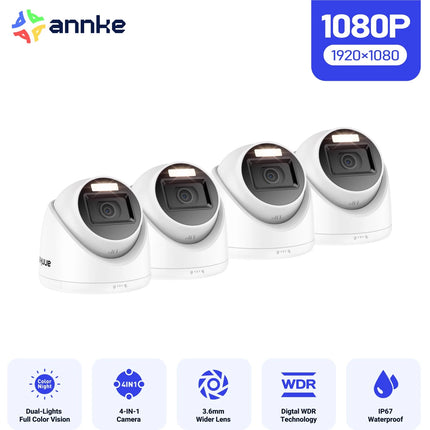 ANNKE 4-Camera 1080P HD Dome Security Camera System, Smart Dual-Light, IP67 Weatherproof