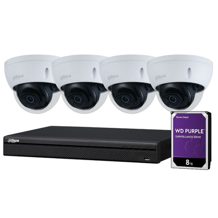 Dahua 4-Channel Security Kit: 8MP (Ultra HD) NVR, 4 X 5MP Fixed Dome, WizSense + Starlight