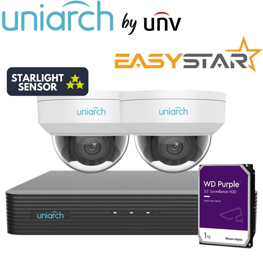 Uniarch Security System: 4-Channel NVR Pro, 2 X 6MP Dome, EasyStar