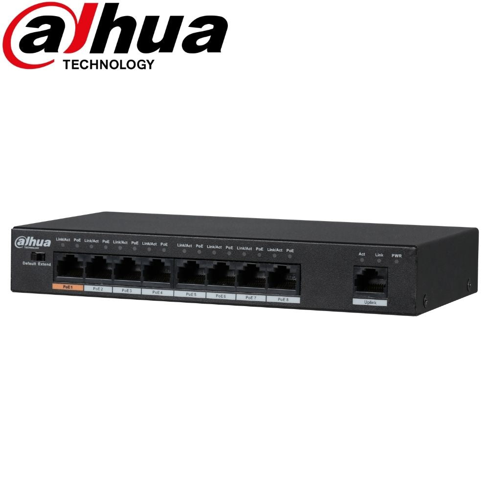 Dahua Ethernet Switch: 9-Port, Unmanaged, 8-Port PoE - DH-PFS3009-8ET-96