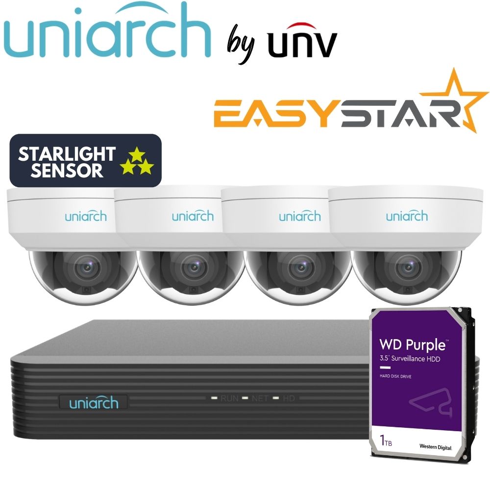 Uniarch Security System: 4-Channel NVR Pro, 4 X 6MP Dome, EasyStar