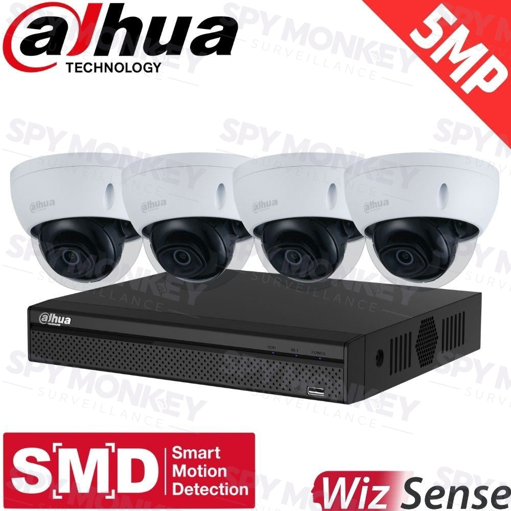 Dahua 4-Channel Security Kit: 8MP (Ultra HD) NVR, 4 X 5MP Fixed Dome, WizSense + Starlight