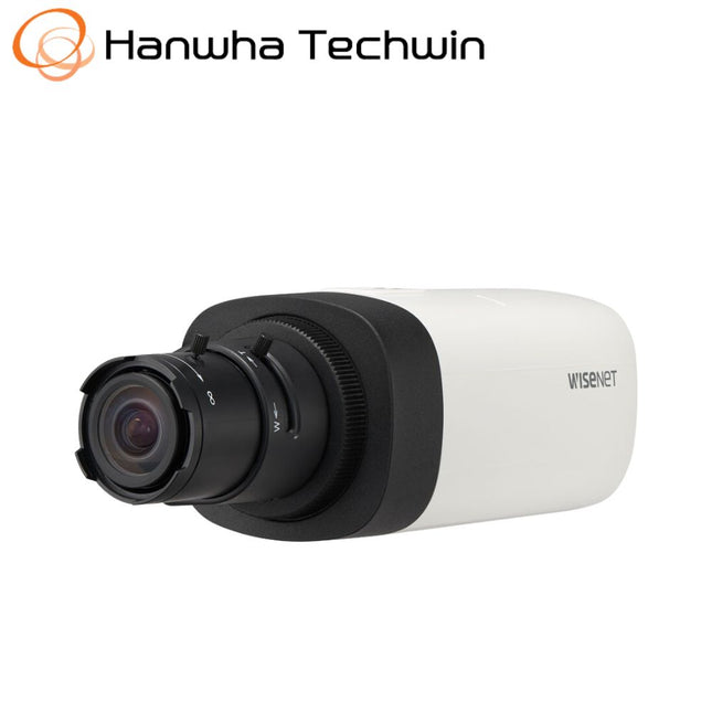 Hanwha Wisenet 5MP Indoor Box Camera, H.265, 30fps, WDR, DC-Iris, No Lens - HAN-QNB-8002