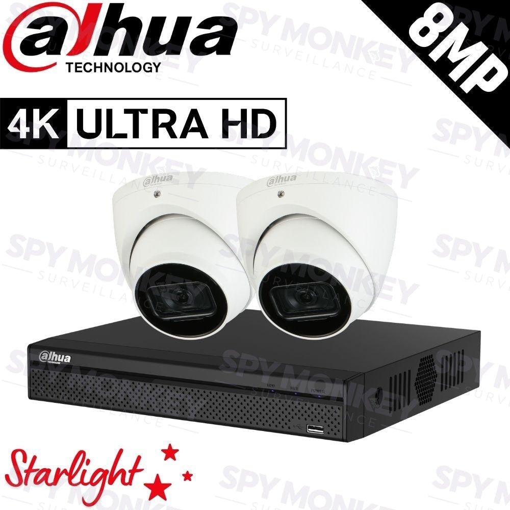 Dahua 4-Channel Security Kit: 8MP (Ultra HD) NVR, 2 x 8MP Fixed Turret, Lite + Starlight