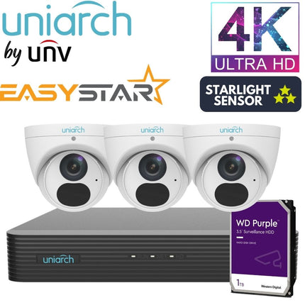 Uniarch Security System: 4-Channel NVR Pro, 3 X 8MP Turret, EasyStar
