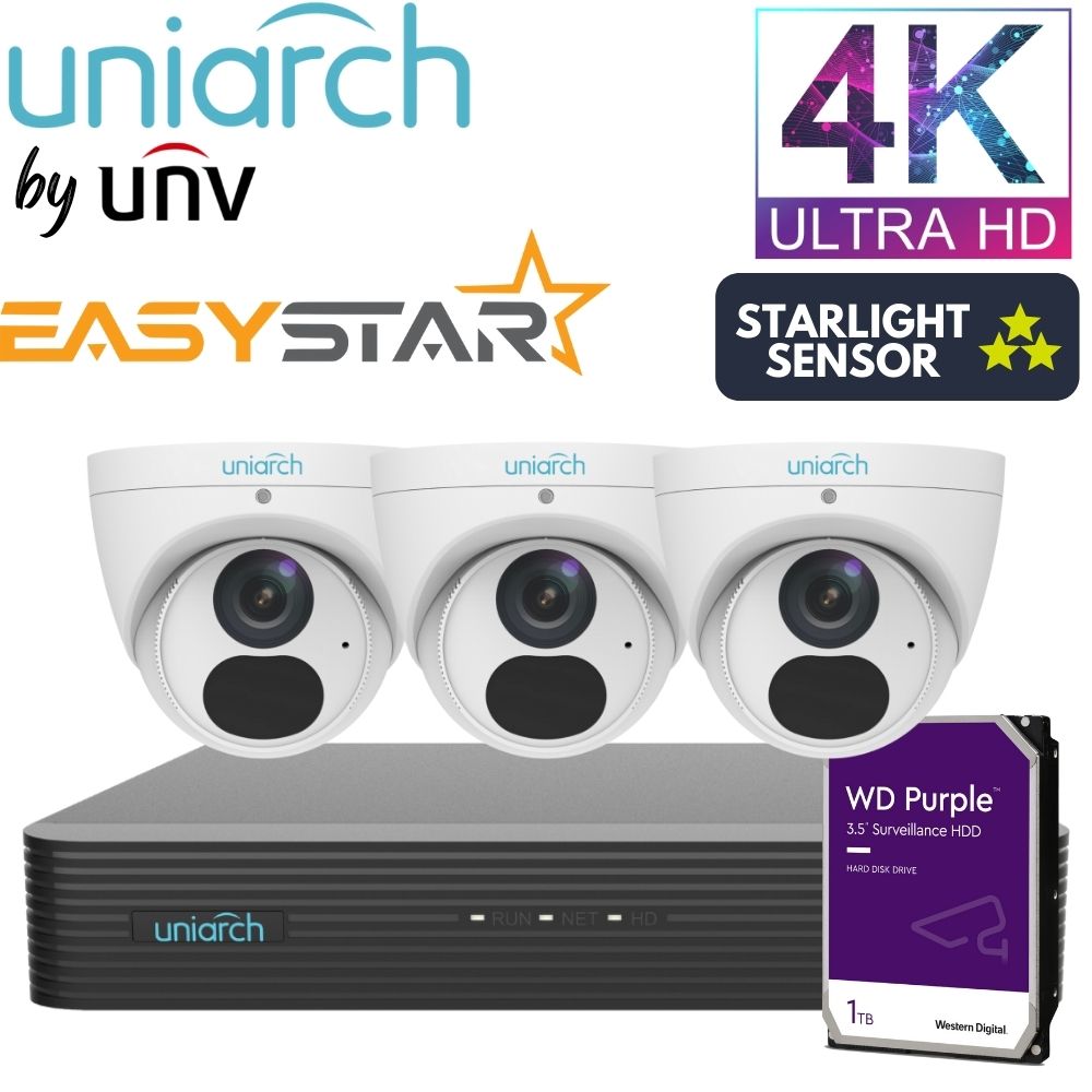 Uniarch Security System: 4-Channel NVR Pro, 3 X 8MP Turret, EasyStar