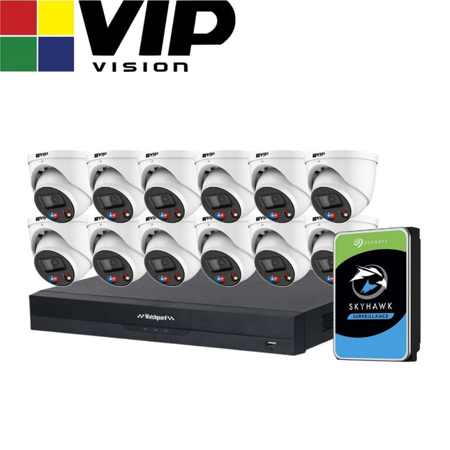 VIP Vision AI Security System: 12x 6MP AI Turret + Active Deter Cams, 16MP WatchGuard 16CH AI NVR