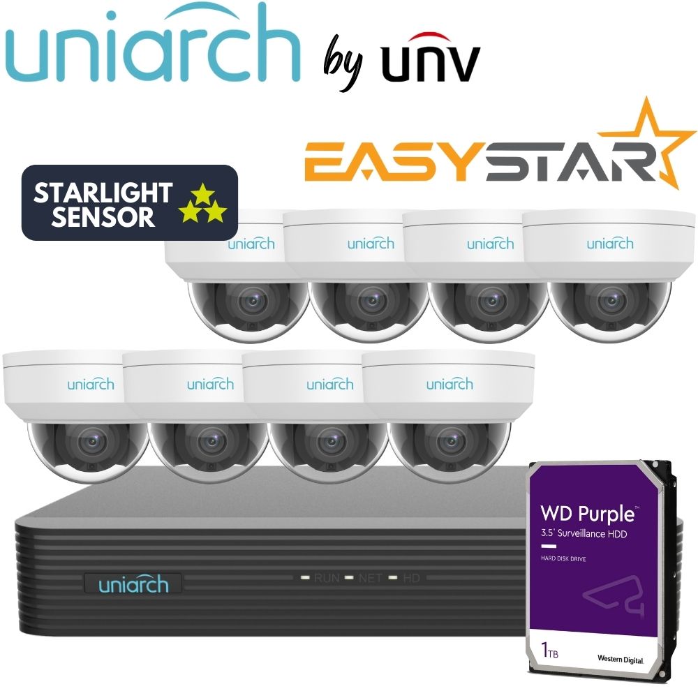 Uniarch Security System: 8-Channel NVR Pro, 8 X 6MP Dome, EasyStar