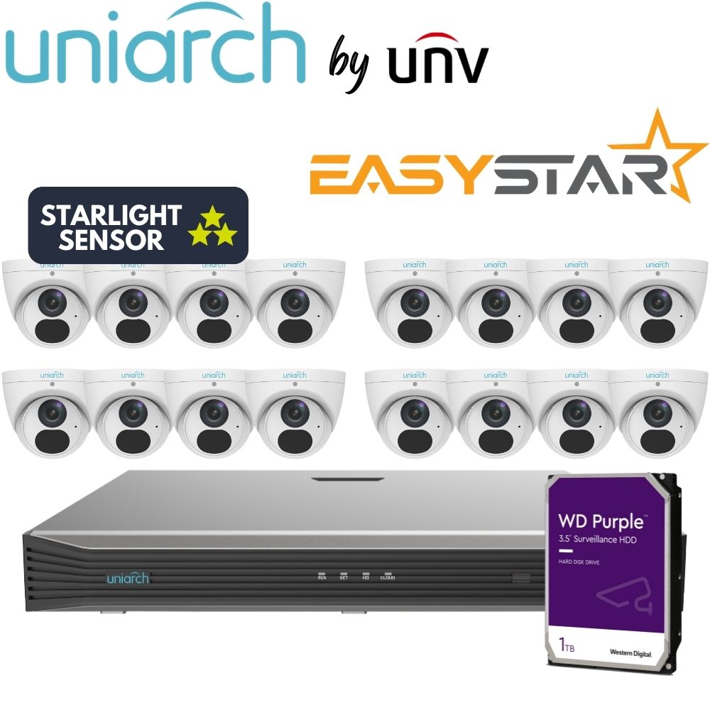 Uniarch Security System: 16-Channel NVR Pro, 16 X 6MP Turret, EasyStar