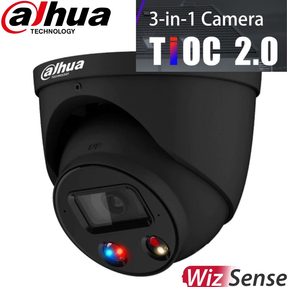 Dahua TIOC 2.0 Security System: 8CH 12MP Pro NVR, 8 x 8MP Turret Camera, Full-Colour, SMD 3.0, BLACK