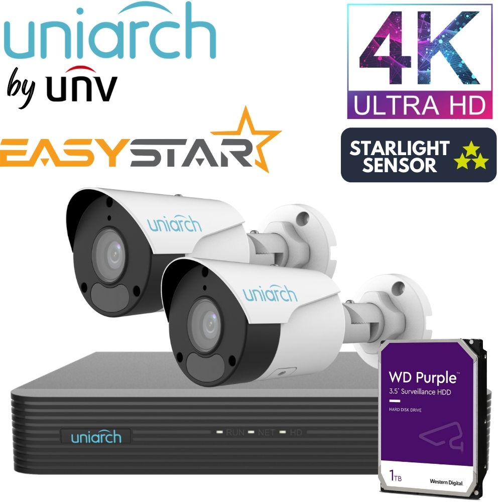 Uniarch Security System: 4-Channel NVR Pro, 2 X 8MP Bullet, EasyStar