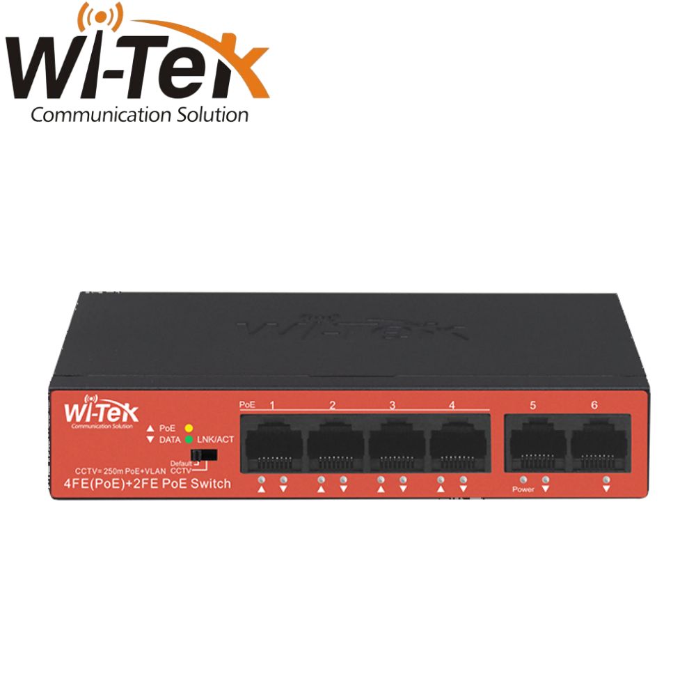 Wi-Tek 4FE + 2FE UPLINK PORTS 250M LONG RANGE POE SWITCH WITH 4POE PORT - WI-PS205H V2