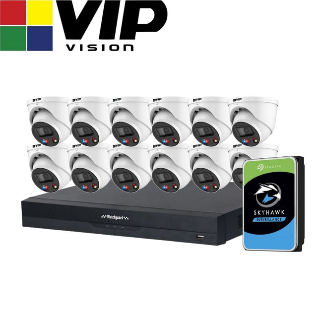 VIP Vision AI Security System: 12x 8MP AI Turret + Active Deter Cams, 16MP WatchGuard 16CH AI NVR