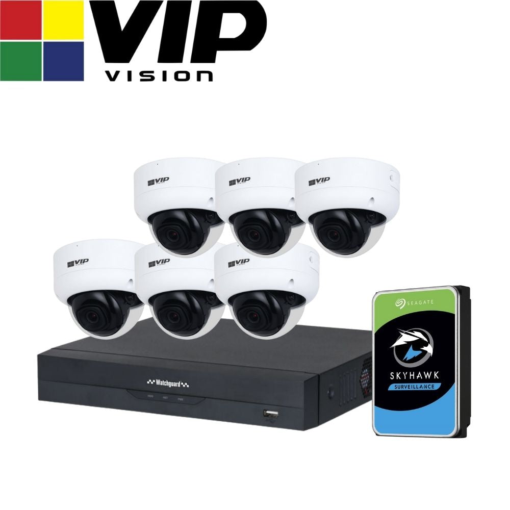 VIP Vision AI Security System: 6x 6MP AI Dome Cams, 16MP WatchGuard 8CH AI NVR