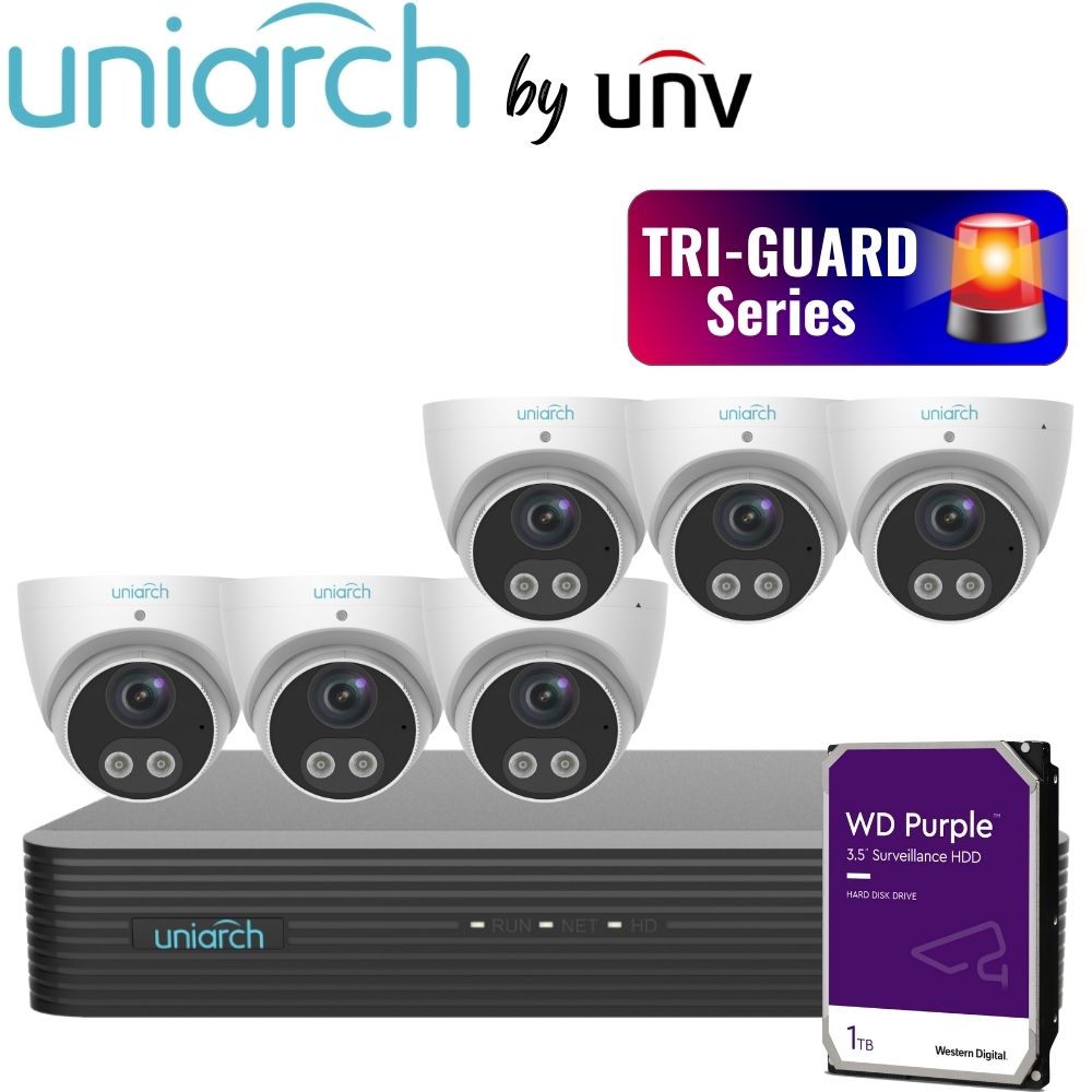 Uniarch Security System: 8-Channel NVR Pro, 6 X 5MP Turret, Tri-Guard