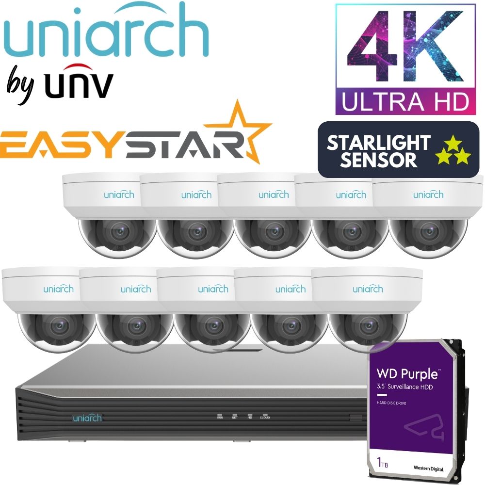Uniarch Security System: 16-Channel NVR Pro, 10 X 8MP Dome, EasyStar