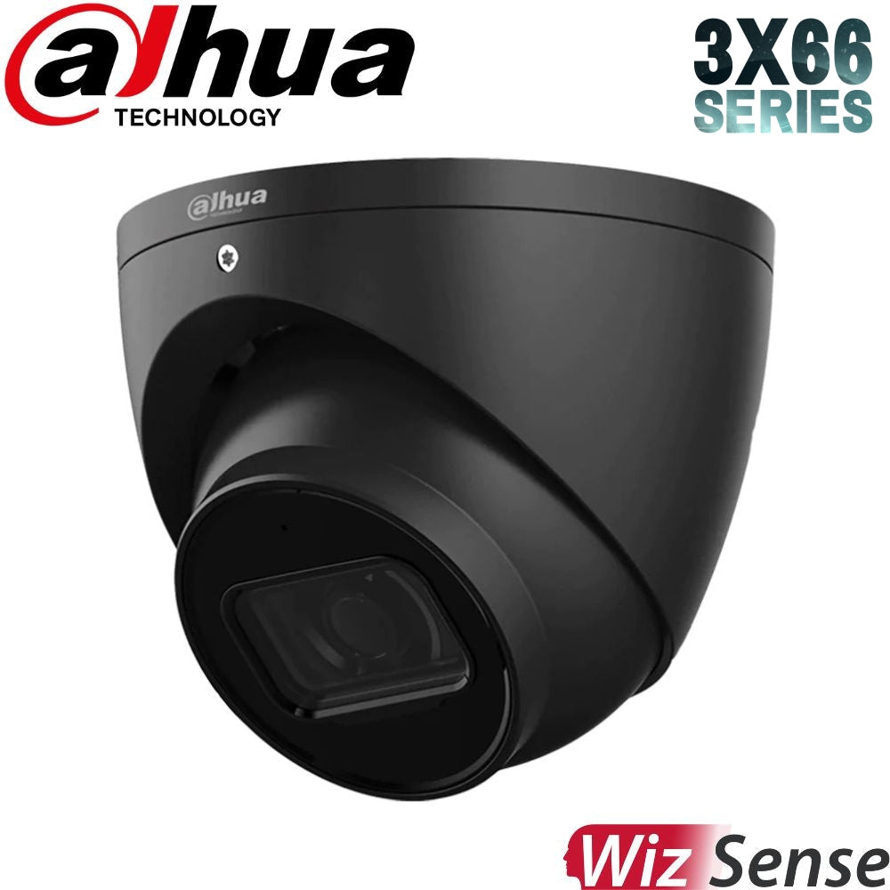 Dahua 2023 Full AI Security System: 2x 6MP Black Turret 3X66 Cams, 4CH 16MP WizSense NVR