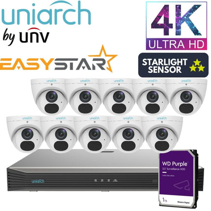 Uniarch Security System: 16-Channel NVR Pro, 10 X 8MP Turret, EasyStar