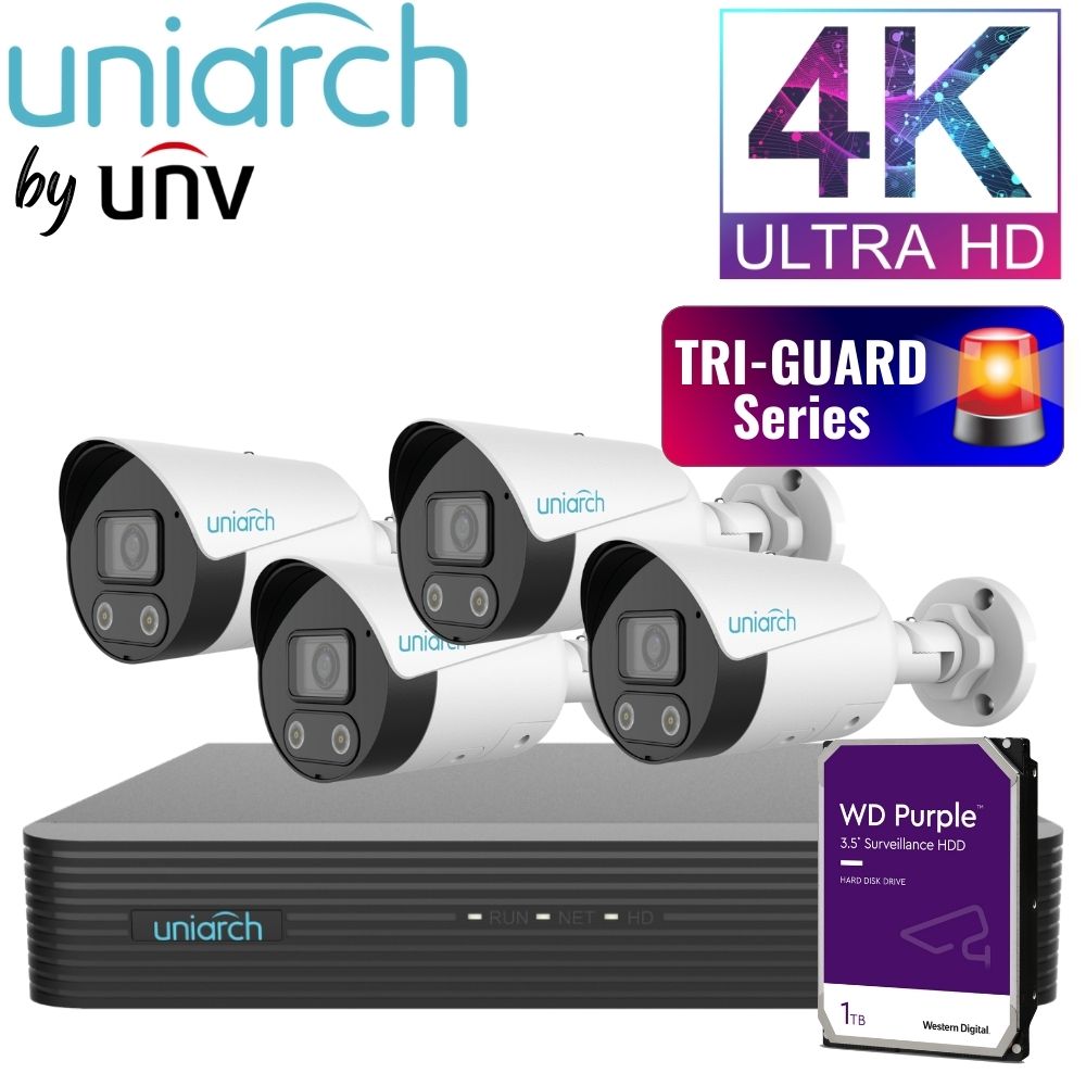 Uniarch Security System: 4-Channel NVR Pro, 4 X 8MP Bullet, Tri-Guard