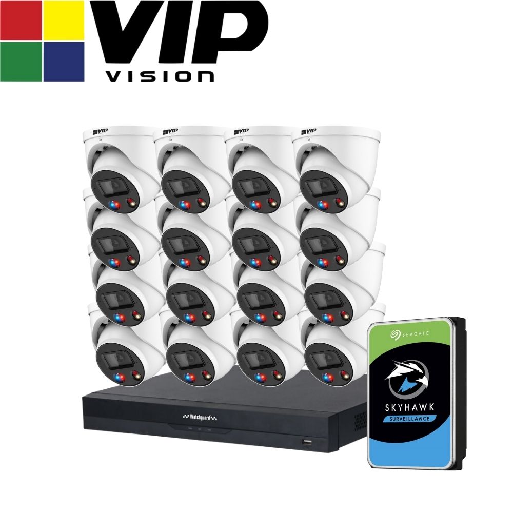 VIP Vision AI Security System: 16x 8MP AI Turret + Active Deter Cams, 16MP WatchGuard 16CH AI NVR