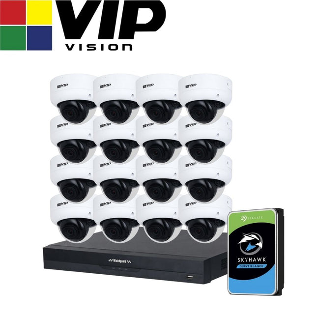 VIP Vision AI Security System: 16x 8MP AI Dome Cams, 16MP WatchGuard 16CH AI NVR