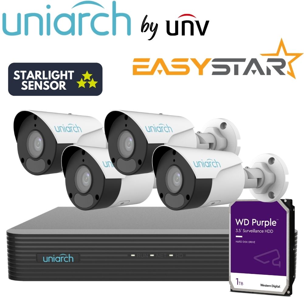Uniarch Security System: 4-Channel NVR Pro, 4 X 6MP Bullet, EasyStar