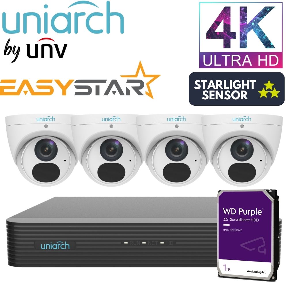 Uniarch Security System: 4-Channel NVR Pro, 4 X 8MP Turret, EasyStar