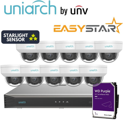 Uniarch Security System: 16-Channel NVR Pro, 10 X 6MP Dome, EasyStar
