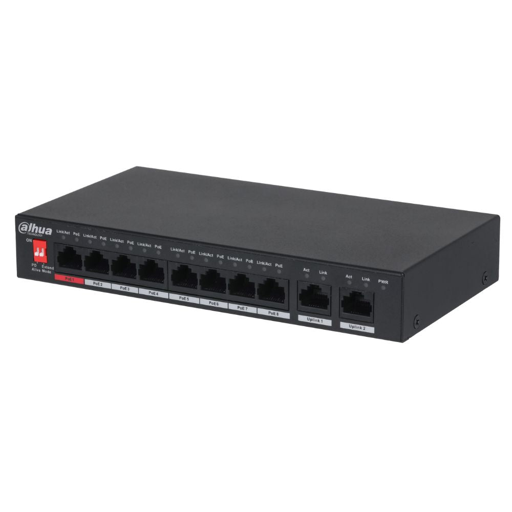 Dahua Switch: 10-Port Unmanaged Desktop Switch with 8-Port PoE - DH-PFS3010-8ET-96-V2