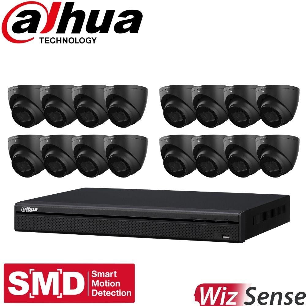 Dahua 16-Channel Security Kit: 8MP (Ultra HD) NVR, 16 X 6MP Fixed Turrets (Black), WizSense + Starlight