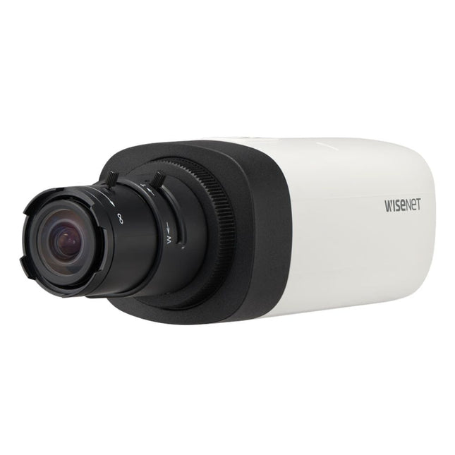 Hanwha Wisenet 5MP Indoor Box Camera, H.265, 30fps, WDR, DC-Iris, No Lens - HAN-QNB-8002