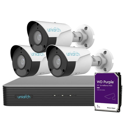 Uniarch Security System: 4-Channel NVR Pro, 3 X 6MP Bullet, EasyStar