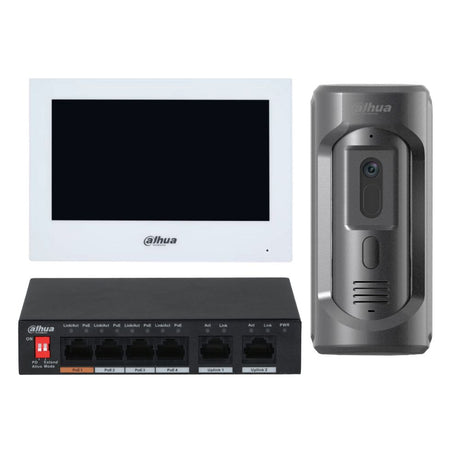 Dahua Intercom Kit: 7" Monitor (WHITE), 2MP Outdoor Camera, 4 PoE Switch - KIT-DHI-7INWHT2101E-P