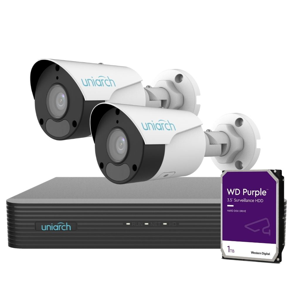 Uniarch Security System: 4-Channel NVR Pro, 2 X 6MP Bullet, EasyStar