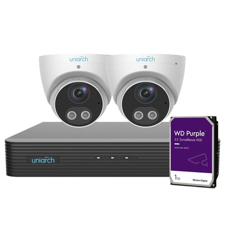 Uniarch Security System: 4-Channel NVR Pro, 2 X 5MP Turret, Tri-Guard