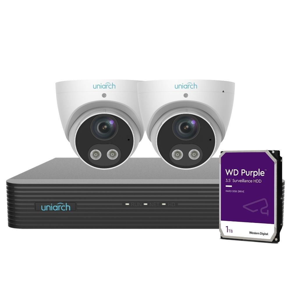 Uniarch Security System: 4-Channel NVR Pro, 2 X 8MP Turret, Tri-Guard