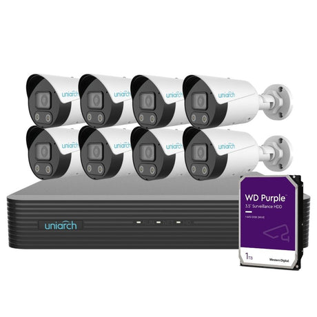 Uniarch Security System: 8-Channel NVR Pro, 8 X 8MP Bullet, Tri-Guard