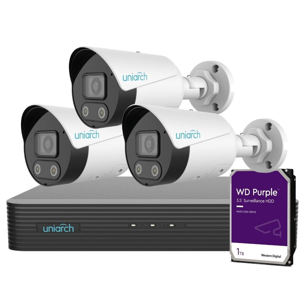 Uniarch Security System: 4-Channel NVR Pro, 3 X 8MP Bullet, Tri-Guard