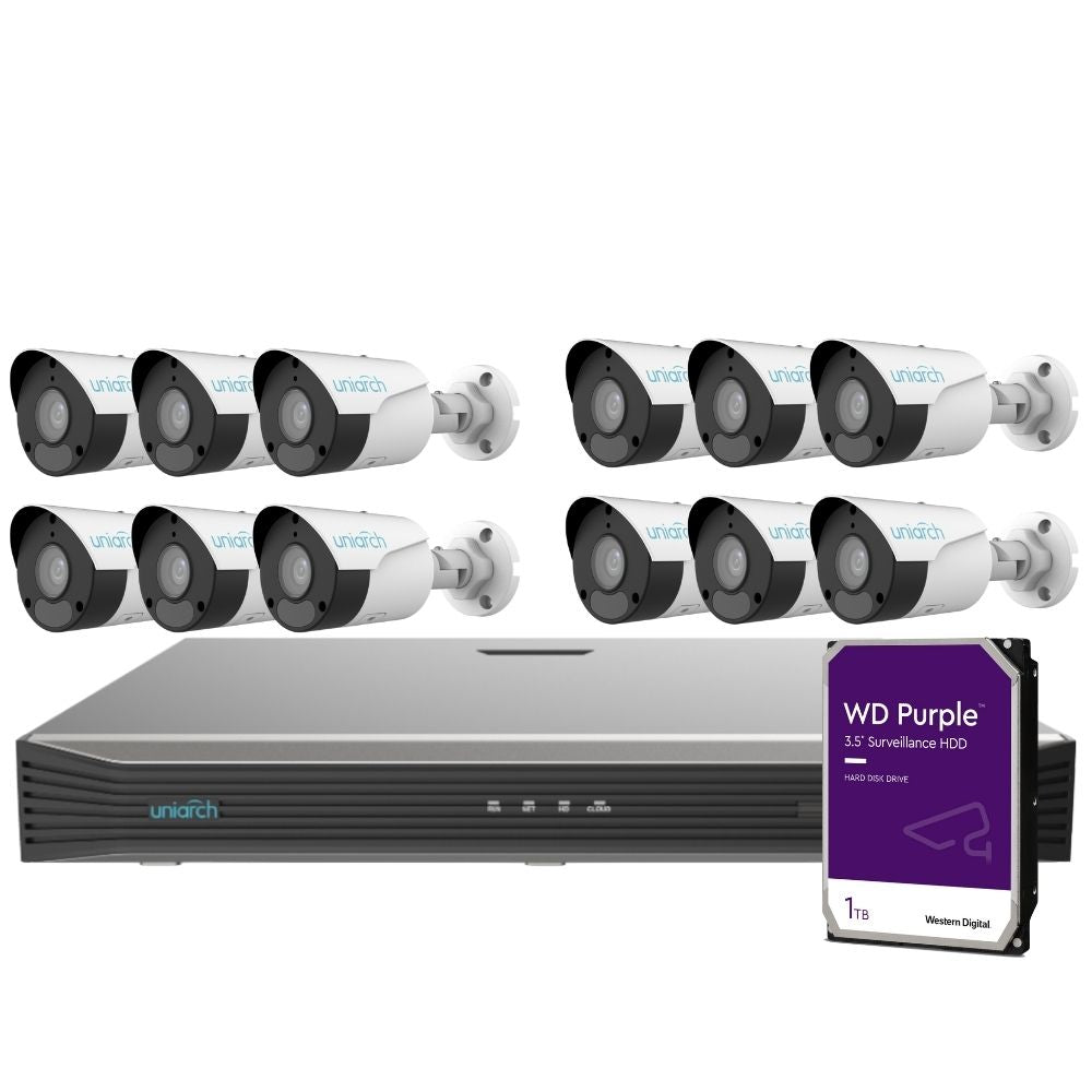 Uniarch Security System: 16-Channel NVR Pro, 12 X 8MP Bullet, EasyStar