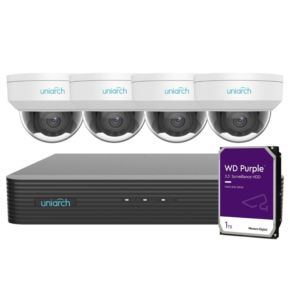 Uniarch Security System: 4-Channel NVR Pro, 4 X 6MP Dome, EasyStar