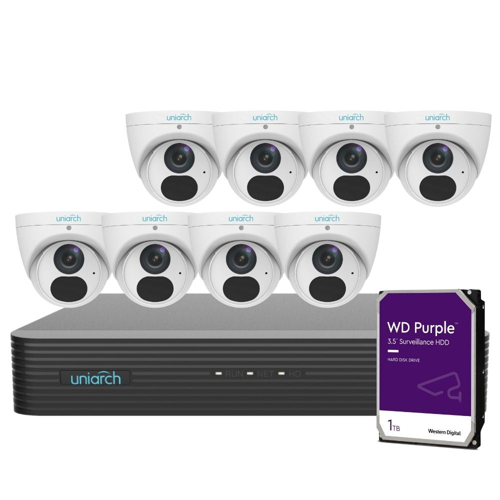 Uniarch Security System: 8-Channel NVR Pro, 8 X 6MP Turret, EasyStar
