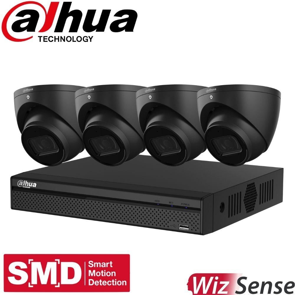 Dahua 4-Channel Security Kit: 8MP (Ultra HD) NVR, 4 X 6MP Fixed Turrets (Black), WizSense + Starlight