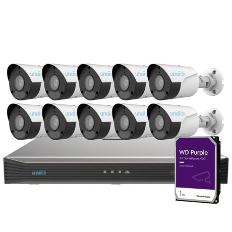 Uniarch Security System: 16-Channel NVR Pro, 10 X 8MP Bullet, EasyStar