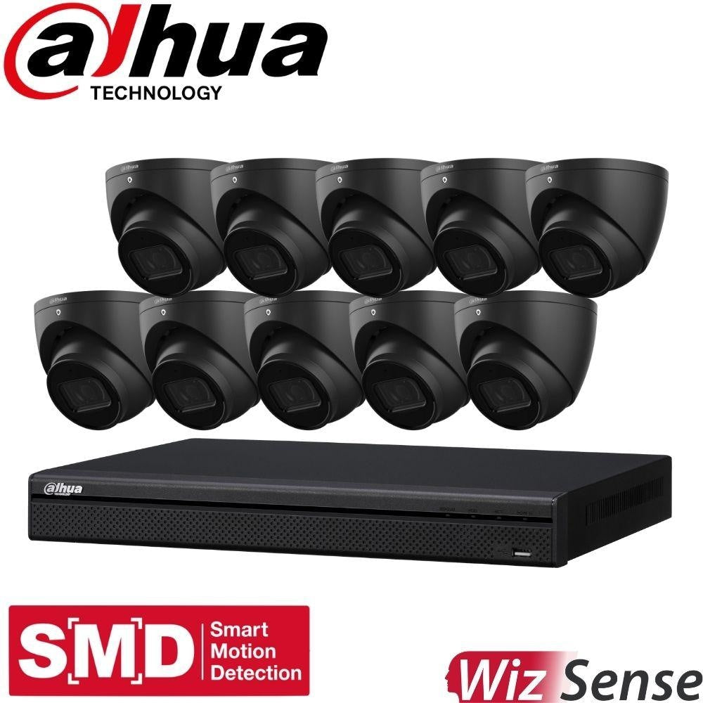 Dahua 16-Channel Security Kit: 8MP (Ultra HD) NVR, 10 x 6MP Fixed Turrets (Black), WizSense + Starlight