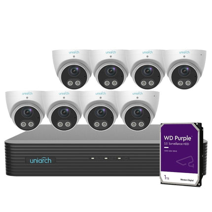 Uniarch Security System: 8-Channel NVR Pro, 8 X 5MP Turret, Tri-Guard