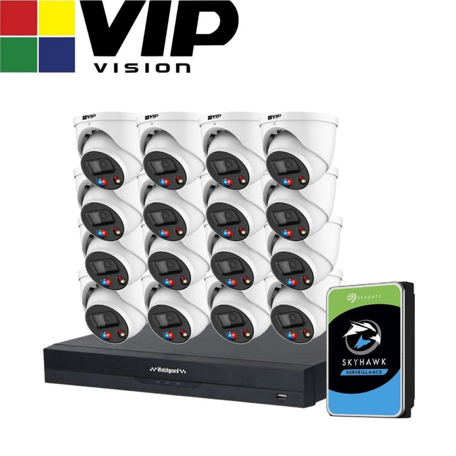 VIP Vision AI Security System: 16x 6MP AI Turret + Active Deter Cams, 16MP WatchGuard 16CH AI NVR