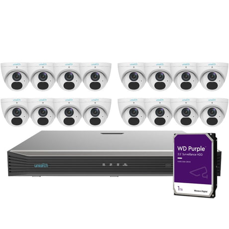 Uniarch Security System: 16-Channel NVR Pro, 16 X 6MP Turret, EasyStar